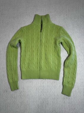 Ralph Lauren Kid’s Cashmere Lime Green Cable-Knit Zip-up sweater